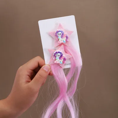 Kids Cute Multicolor Wig Hair Clip Bow Hairpin