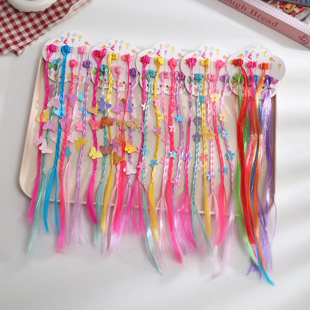 Kids Cute Multicolor Wig Hair Clip Bow Hairpin