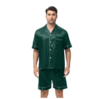 Men Luxury Simulation Silk Lapel Short Sleeve Shorts Pajamas Set