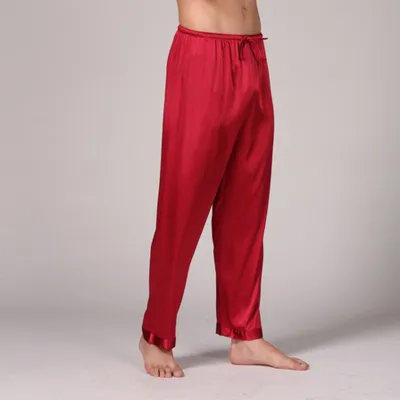Men's Home Simulation Silk Solid Color Long Pajama Pants Light-Weight