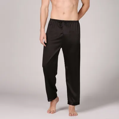 Men's Home Simulation Silk Solid Color Long Pajama Pants Light-Weight
