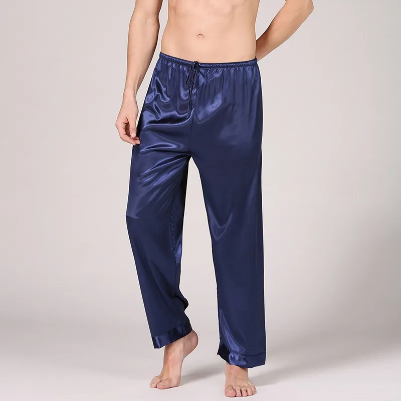 Men's Home Simulation Silk Solid Color Long Pajama Pants Light-Weight