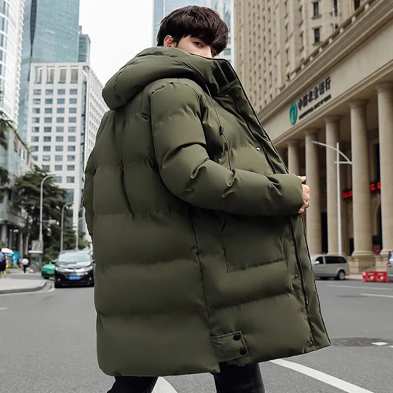 Men Loose Hooded Cotton-Padded Jacket Multi-Pocket Cardigan Warm Coat