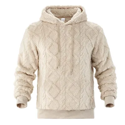 Men's Fall Winter Solid Color Rib-Knit Fleece Long Sleeve Pullover Hoodies With Jacquard