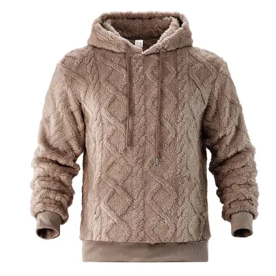 Men's Fall Winter Solid Color Rib-Knit Fleece Long Sleeve Pullover Hoodies With Jacquard