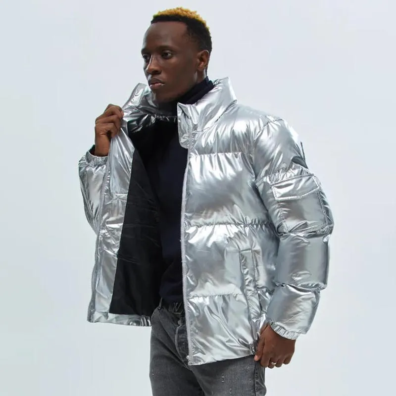 Men Winter Solid Color Stand Collar Long Sleeve Thickening Loose Coat