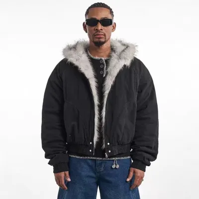 Men Winter Solid Color Plush Long Sleeve Hooded Coat Cardigan