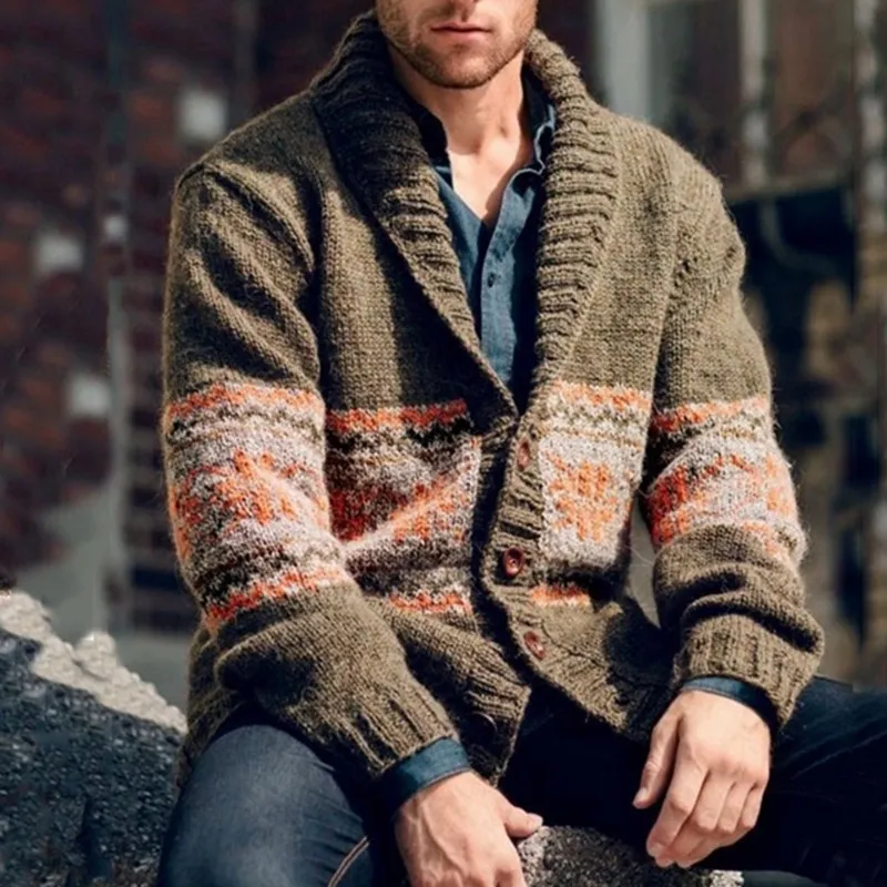 Vintage Jacquard Slim Fit Lapel Cardigan Coat for Men