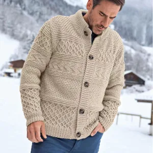 Men's Urban Rib-Knit Long Sleeve Cardigan Coat, Cotton Blend, Slim Fit