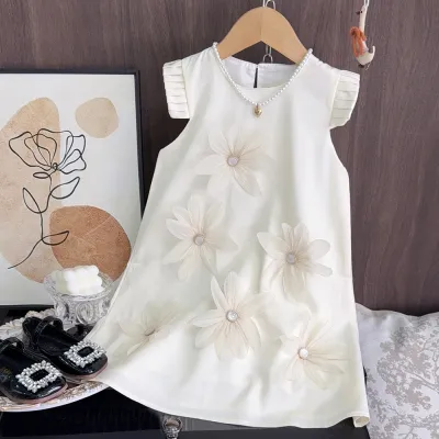 Kids Girls Cute Floral Decoration Sleeveless A-Line Dress