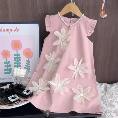Kids Girls Cute Floral Decoration Sleeveless A-Line Dress