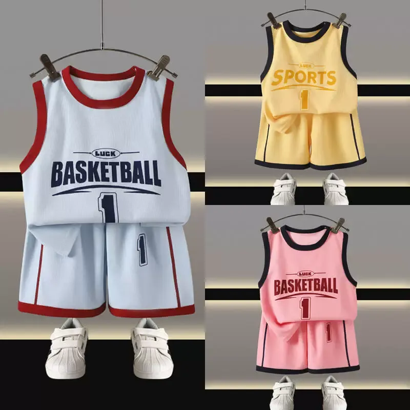 Kids Boys Girls Sports Alphabet Tank Top Shorts Sets 2-Piece