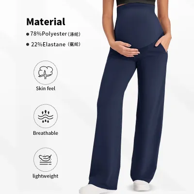 Pregnant Women Wide-Leg Solid Color Maternity Pants