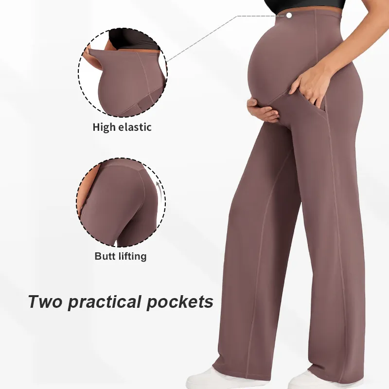 Pregnant Women Wide-Leg Solid Color Maternity Pants