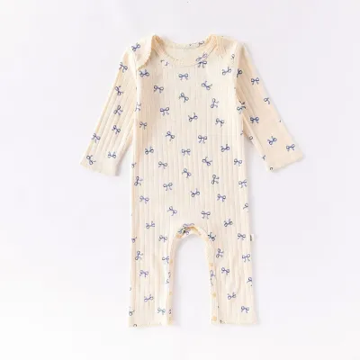 Kids Baby Boys Girls Bow Heart Print Cotton Long Sleeve Bodysuit Pullover Neutral