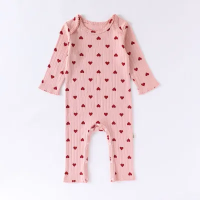 Kids Baby Boys Girls Bow Heart Print Cotton Long Sleeve Bodysuit Pullover Neutral