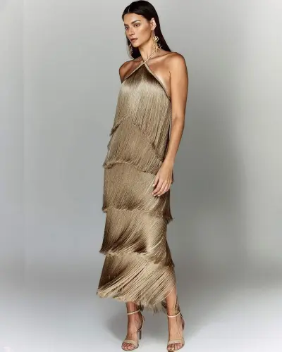 Women Halter Tassel Backless Party Dress