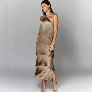 Women Halter Tassel Backless Party Dress