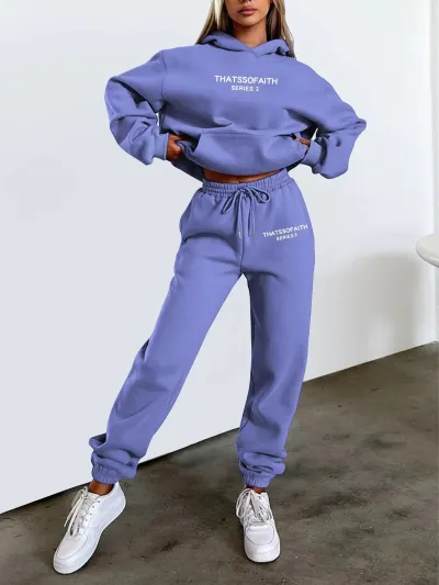 Women Casual Athleisure Letter-Print Hoodie And Sweatpants Two-Piece Set