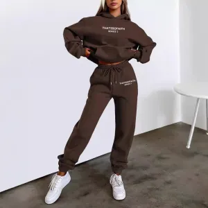 Women Casual Athleisure Letter-Print Hoodie And Sweatpants Two-Piece Set