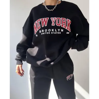 Women Casual Athleisure Alphabet Print Sweatshirt And Sweatshirt Two-Piece Set