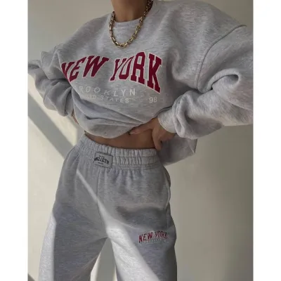 Women Casual Athleisure Alphabet Print Sweatshirt And Sweatshirt Two-Piece Set
