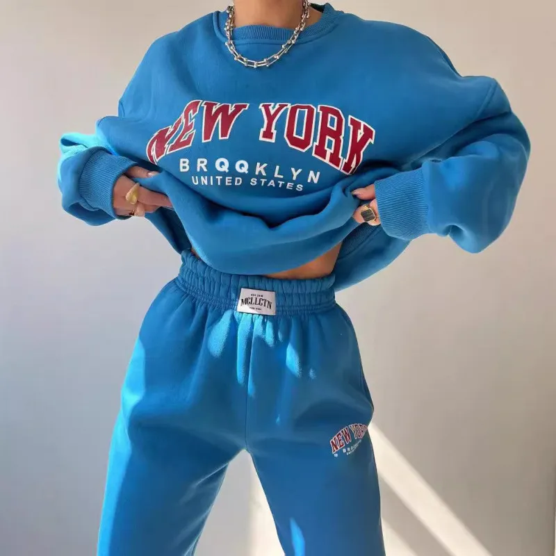 Women Casual Athleisure Alphabet Print Sweatshirt And Sweatshirt Two-Piece Set