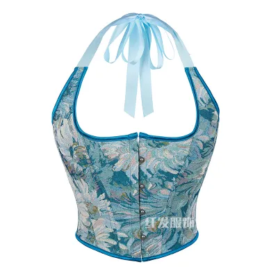 Women Vintage Floral Printed Hanging Corsets Crop Top