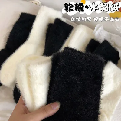 Warm Plush Women Autumn Winter Dog Embroidery Cute Socks