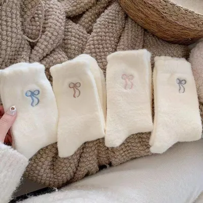 Warm Plush Women Autumn Winter Dog Embroidery Cute Socks