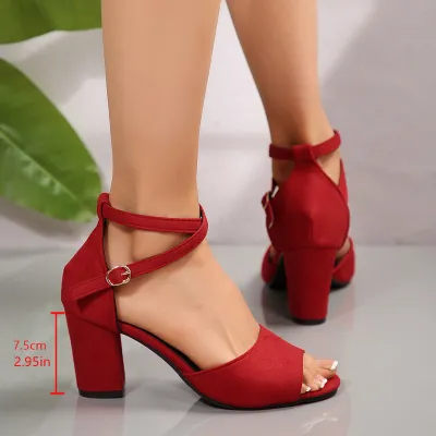 Women Fashion Solid Color Thick Heel Peep Toe High Heels