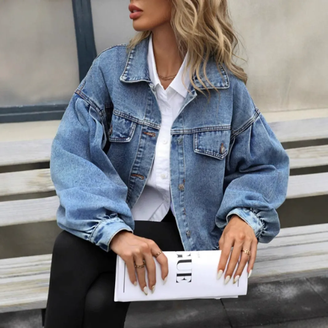 Women Loose Short Jacket Fashionable Denim Coat