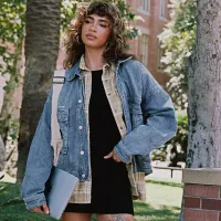 Chaqueta vaquera informal de manga larga con solapa para mujer