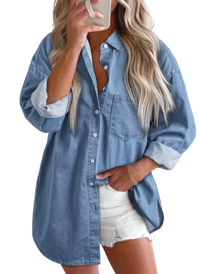 Fashion Women Denim Button-Up Shirt