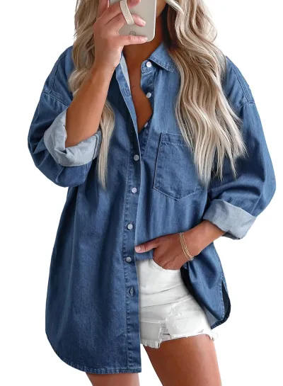 Fashion Women Denim Button-Up Shirt