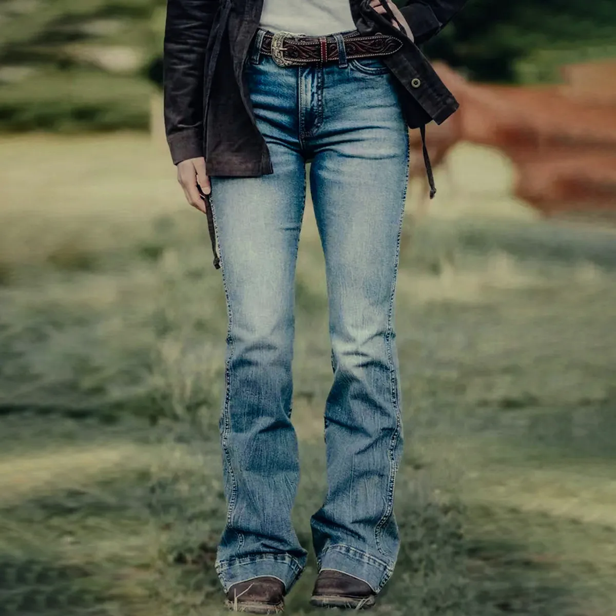 Women Vintage Bootcut Denim Jeans