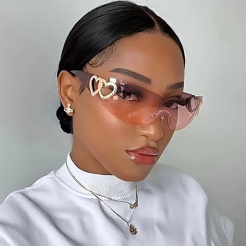 Y2k Women Hollow Heart Sunscreen Sunglasses PC Frame Personalized