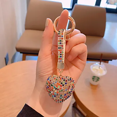 Cute Cartoon Rhinestone Heart Keychain