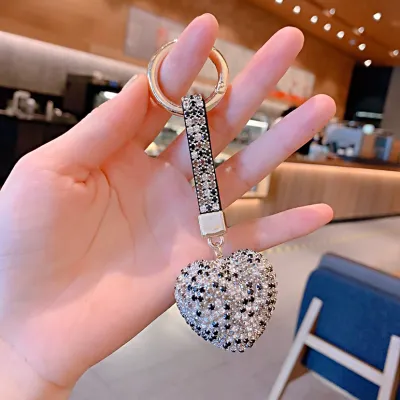 Cute Cartoon Rhinestone Heart Keychain