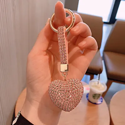 Cute Cartoon Rhinestone Heart Keychain