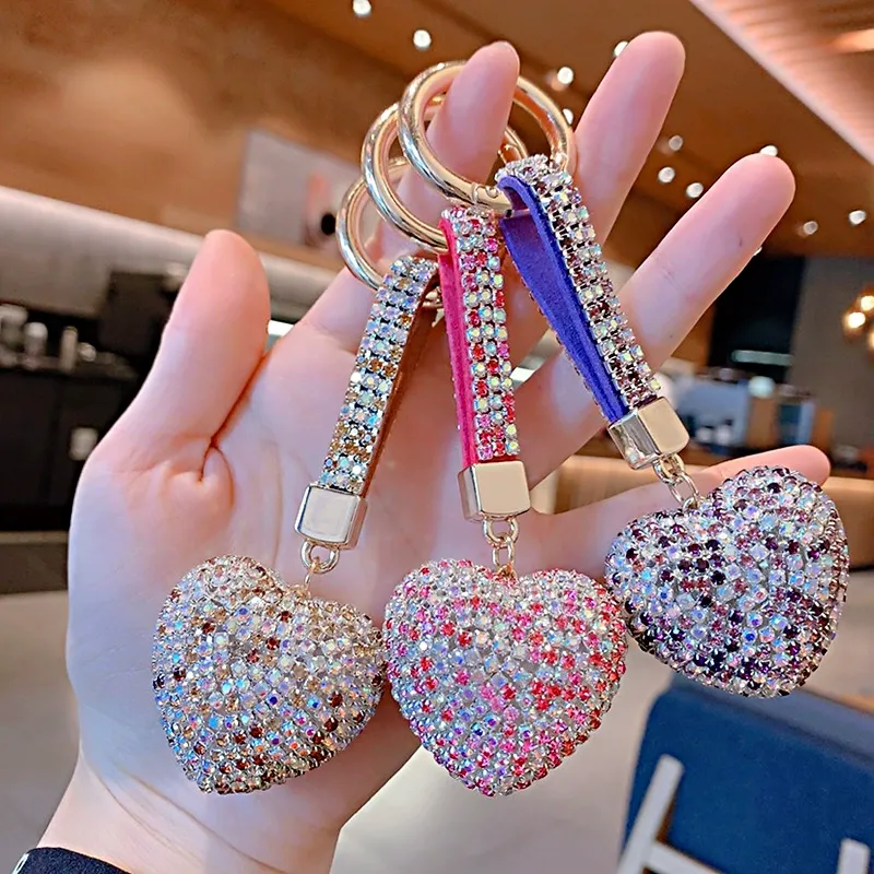 Cute Cartoon Rhinestone Heart Keychain