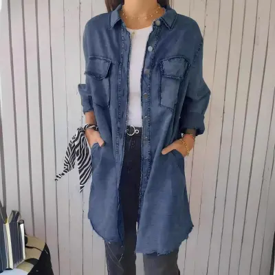 Women Loose Casual Long Shirt Jacket
