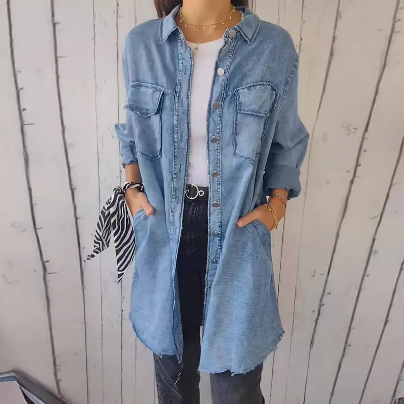 Women Loose Casual Long Shirt Jacket
