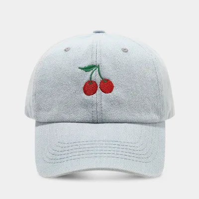 Outdoor Casual Cherry Embroidered Denim Baseball Cap Retro Literature And Art Dome