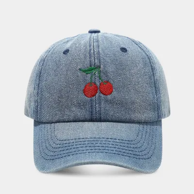 Outdoor Casual Cherry Embroidered Denim Baseball Cap Retro Literature And Art Dome