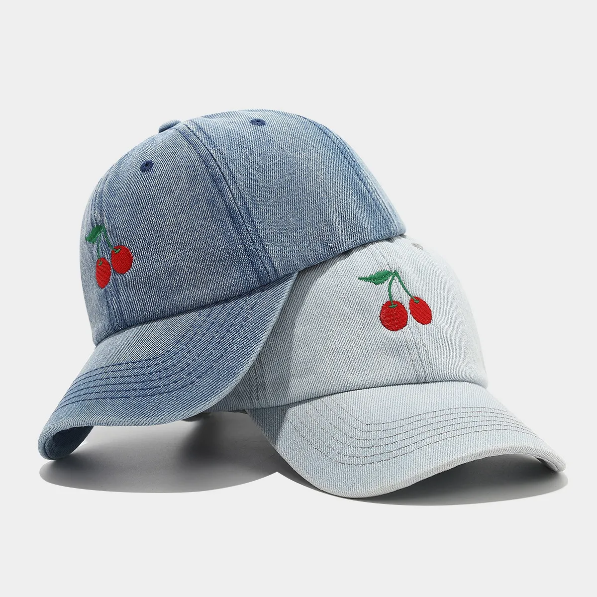 Outdoor Casual Cherry Embroidered Denim Baseball Cap Retro Literature And Art Dome