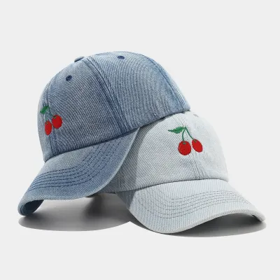 Outdoor Casual Cherry Embroidered Denim Baseball Cap