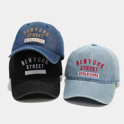 Gorra de béisbol informal de mezclilla bordada con letras para exteriores