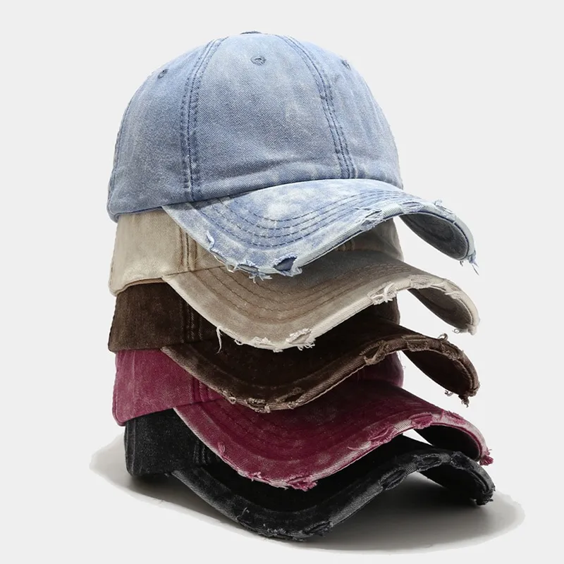 Personalized Retro Ripped Denim Baseball Cap Cotton Dome Hat