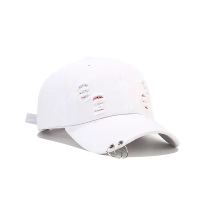 Personalized Hole Iron Ring Hip-Hop Dancing Denim Baseball Cap Cotton Fashion Commuter Dome